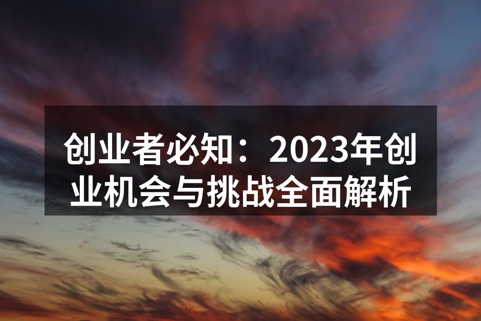 创业者必知：2023年创业机会与挑战全面解析